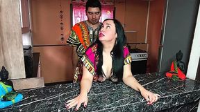 Cuckolded husband watches his wife get hammered in the kitchen during vacation