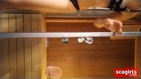 Public Spa Dildo Masturbation - Risky Solo Female Orgasm