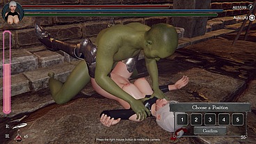 an orc with a huge dick fucks the pussy and mouth of a cute blonde girl