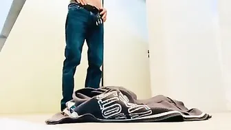 Guy strips naked in public restroom and walks to the door