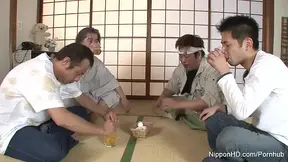 Tied up teen blows them all then gets a cream filled pussy