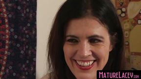 GILF and MILF share pantyhose and toy fun in lesbian passion