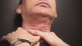 Strong fixation on uniformed man and his neck