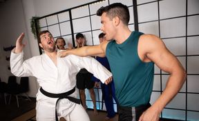 Smooth interracial anal romance for two lads during their karate lesson