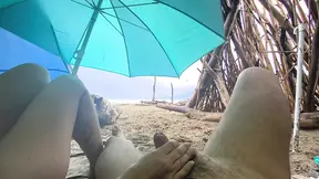 Rainy beach handjob: Miss Creamy Teacher wets her whip on my throbbing cock