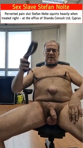 The perverse slut Stefan Nolte squirts loads of cum when treated the right way, like here in the office of Shanda Consult Ltd.
