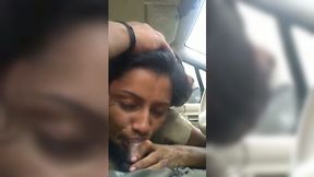 Lewd sinful Desi nympho with dark hair wanks and sucks dick in the car