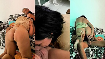 Ari Wings curtindo um samba gostoso até o amigo do marido comer ela no sofá!