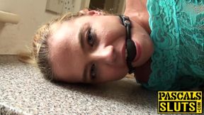 Tied up British blonde bitch gagged and fucked hard