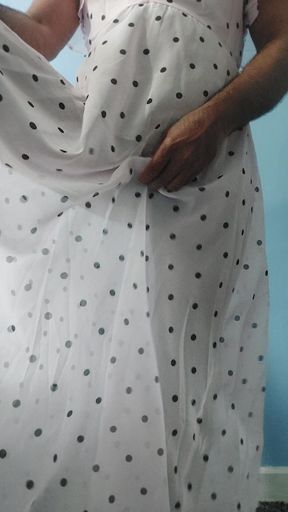 Boy masturbating wearing a Silk Seethrough Wet Pink polka dots Gawun