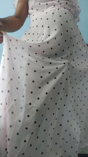 Boy masturbating wearing a Silk Seethrough Wet Pink polka dots Gawun