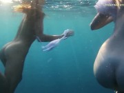 Naked girls on Tenerife having fun in the water