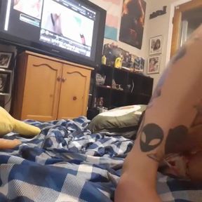 Courtney Sunshine deepthroats dildo while smoking till midnight cumshot