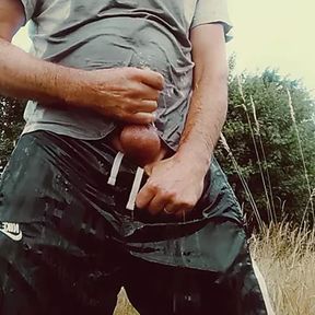 Long hard-on piss all over me trackies, Scallyoscar piss slave