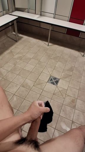 Young german Teen cums a lot in public locker room on his underwear