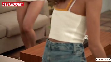 Exotic babysitter Sofia Leone convinces BFF to threesome fuck