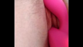 Close up rabbit vibrator LadytheTramp creams hard and shows off Kegels
