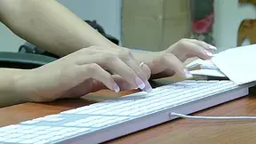 Long haired slut riding a dick on the office desk