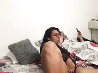 My sexually excited stepsister masturbates and makes clip in my room