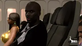 Raunchy 3D cartoon babe gets black cock on the airplane