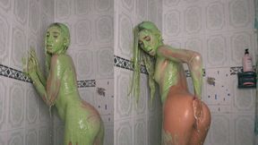 Cleaning off the slime and being sexy