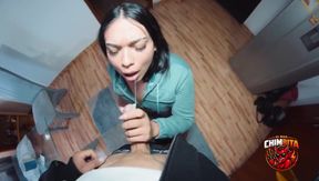 My trans neighbor breaks me in with her huge ass and massive cock
