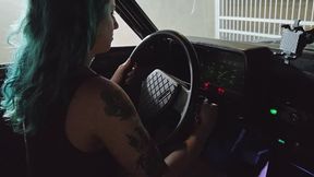 Driving to the gas station at night barefoot