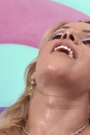 Tight blonde shemale strokes off