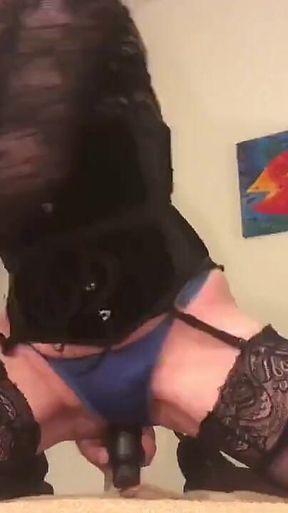Blonde Likes Riding on Black Toy