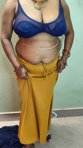 Indian Chubby BBW Wife Saree Show and Dirty Talking