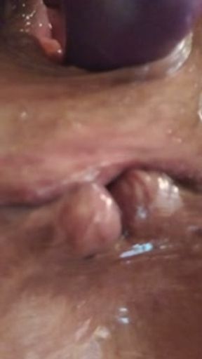 Suction cup butt spread showcasing my winking asshole and dildoed pussy up close