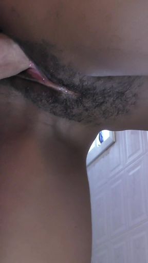 Testicle emptying in the morning, chocolate pussy