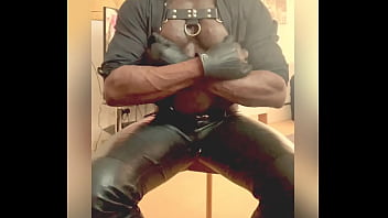 Black Mature Muscle Leather Titpump Nipple Play &amp_ BBC Cum