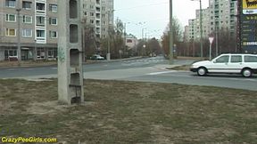 Crazy girl peeing in outdoor