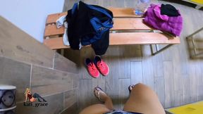 hiding naked behind the lockers while the cleaner washed the floors