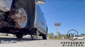 6ft7 Tall Amazon Goddess Changes her Tire  Big Feet in Frame