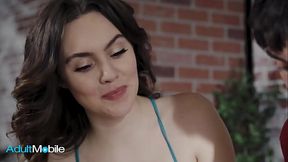 ADULTMOBILE - All Natural Brunette Gets A Hot Load On Her Bush After Riding Her Boyfriend'_s Big Cock