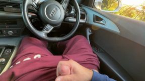 Handjob until cum in the car from stranger girl