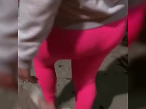 See through pink leggings in public