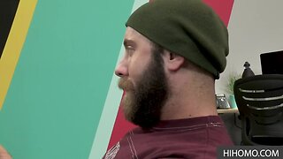 Haired gay bloke taking it in the butt like a champ