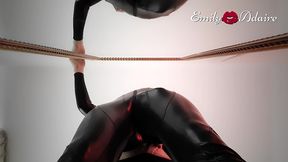 daddy fucks my tight tgirl ass in front of the mirror in my leather catsuit - ts emily adaire