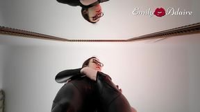 daddy fucks my tight tgirl ass in front of the mirror in my leather catsuit - ts emily adaire