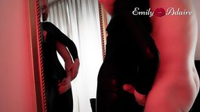 daddy fucks my tight tgirl ass in front of the mirror in my leather catsuit - ts emily adaire