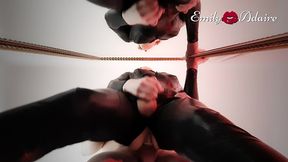 daddy fucks my tight tgirl ass in front of the mirror in my leather catsuit - ts emily adaire