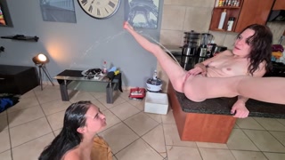 My friend licking my pussy clean after I gave her a golden shower