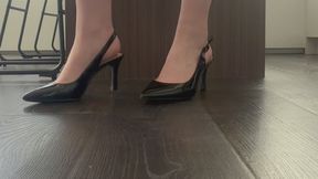 Teacher wearing heels supervises classroom during lunch, tapping her foot and walking around to make sure nobody is misbehaving