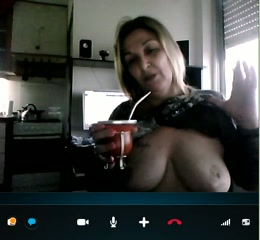 Uruguay granny showed me her saggy tits in skype