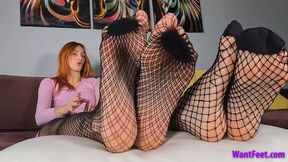 Sexy Feet in Black Fishnets - Foot Fetish - HD MP4