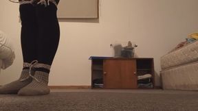 Crossdresser selfbondage in shorts and pantyhose.