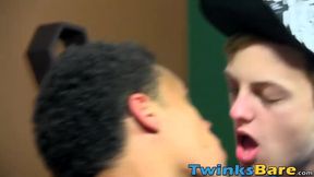 Cute ebony twink fucked bareback style after blowing dick